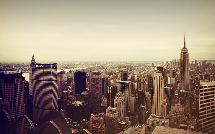 bangunan bertingkat tinggi, Kota New York, lanskap kota, sepia, Wallpaper HD