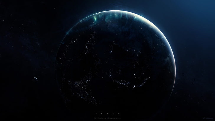 fullmånen illustration, rymden, planet, Greg Martin, jorden, digital konst, rymdkonst, konstverk, HD tapet