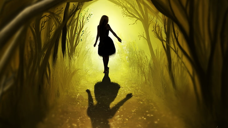 женщина, стоящая посреди леса, фэнтези-арт, HD обои
