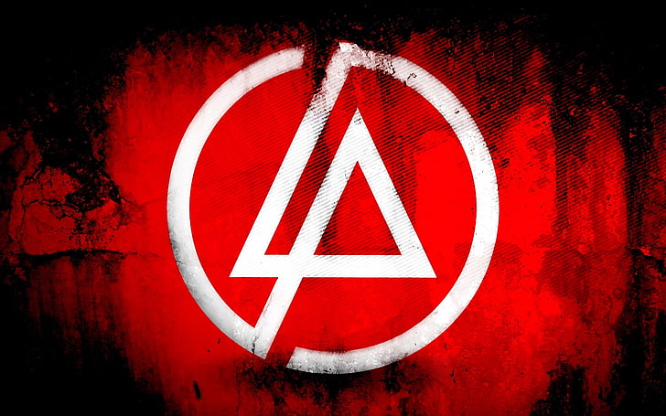 round red and white logo, linkin park, symbol, background, triangle, circle, HD wallpaper