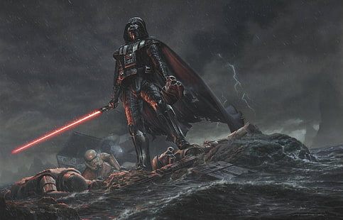 Star Wars Darth Vader, Star Wars, stormtrooper, lightsaber, Darth Vader, rain, HD wallpaper HD wallpaper