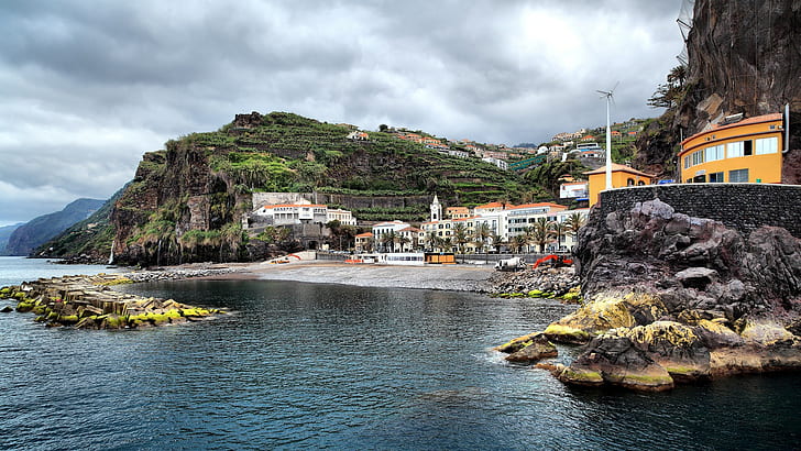 побережье, город, пейзаж, Ponta do Sol, Португалия, скалы, HD обои