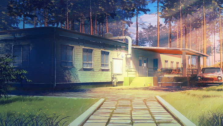 rumah kayu hijau, ArseniXC, Musim Panas Abadi, anime, Wallpaper HD