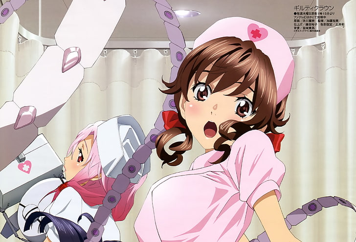 two female anime characters illustration, guilty crown, girl, nurse, misunderstanding, HD wallpaper