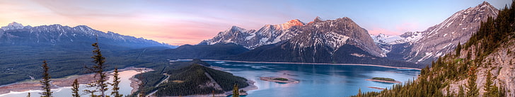 paisaje de montaña y cuerpo de agua, montañas, azul, cielo, árboles, colinas, panorama, lago, nieve, monte sarrail, Fondo de pantalla HD
