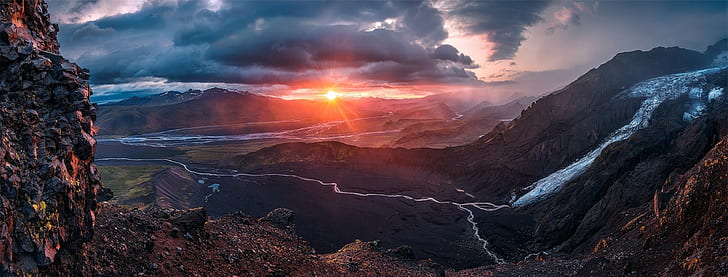 Fluss, Sonnenuntergang, Landschaft, Max Rive, Natur, Berge, HD-Hintergrundbild