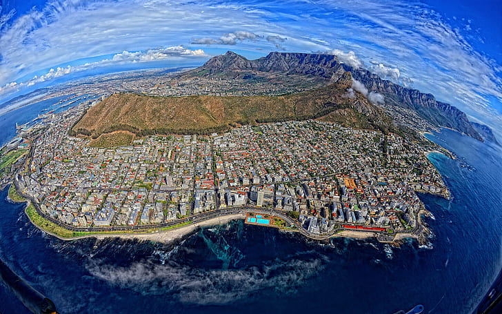 Cape Town South Africa Buildings Mountains Aerial Coast HD, ธรรมชาติ, ภูเขา, อาคาร, ชายฝั่ง, ทางอากาศ, ตัวเมือง, แอฟริกา, ใต้, แหลม, วอลล์เปเปอร์ HD