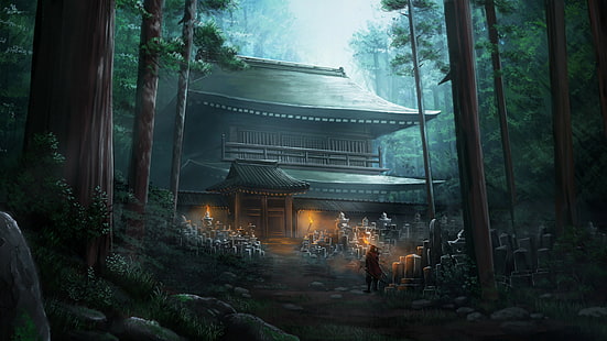 Храм, лес, 4К, HD обои HD wallpaper