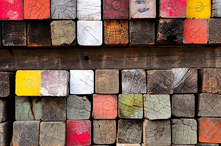 деревянные панели разных цветов, дерево, пиломатериалы, краски, много, HD обои