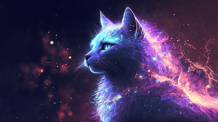 AI art, illustration, cats, space, universe, nebula, HD wallpaper