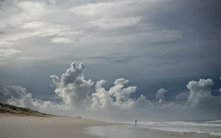 Clouds on the beach, nimbus clouds, beaches, 2560x1600, cloud, sand, shore, HD wallpaper