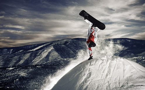 kırmızı ve beyaz snowboard ceket, snowboard, kış, HD masaüstü duvar kağıdı HD wallpaper