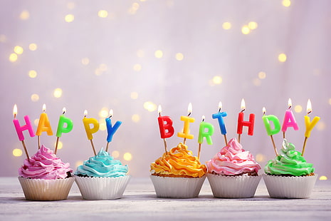 Festa, compleanno, candela, cupcake, buon compleanno, Sfondo HD HD wallpaper