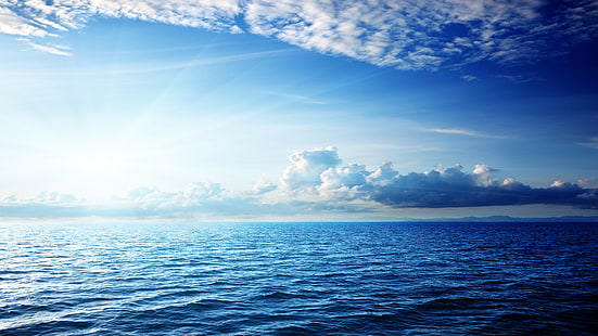 낮 사진에 구름 아래 바다, 바다, 5k, 4k 벽지, 바다, 하늘, 구름, HD 배경 화면 HD wallpaper