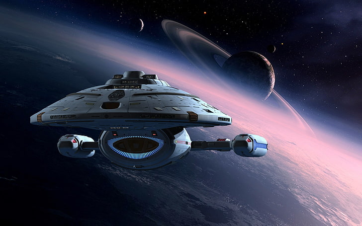 сив космически кораб, Star Trek, Star Trek: Voyager, Sci Fi, Space, Voyager, HD тапет