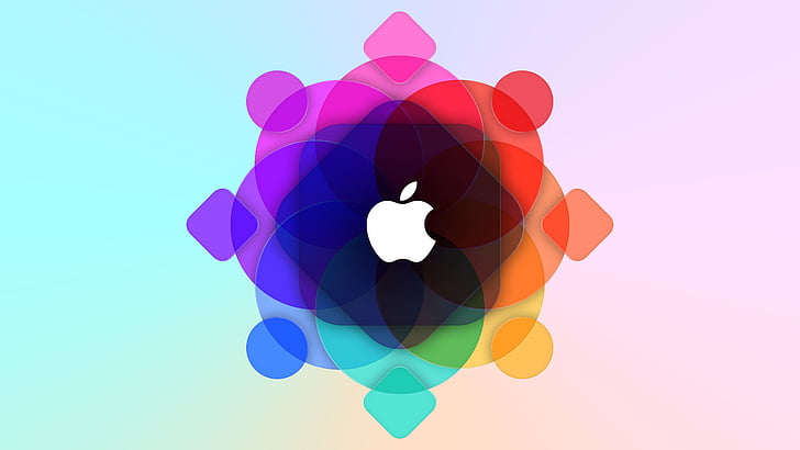 фиолетовый, красный, желтый, зеленый, бирюзовый и синий абстрактный рисунок, Apple, WWDC, логотип, 4K, 5K, HD обои