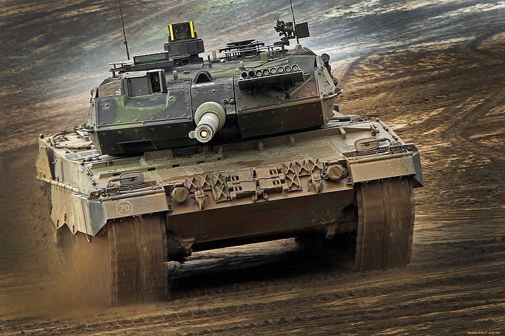 دبابة قتال مموهة باللونين الأخضر والأسود ، ألمانيا ، دبابة ، درع ، ليوبارد 2A6 ، معدات عسكرية، خلفية HD