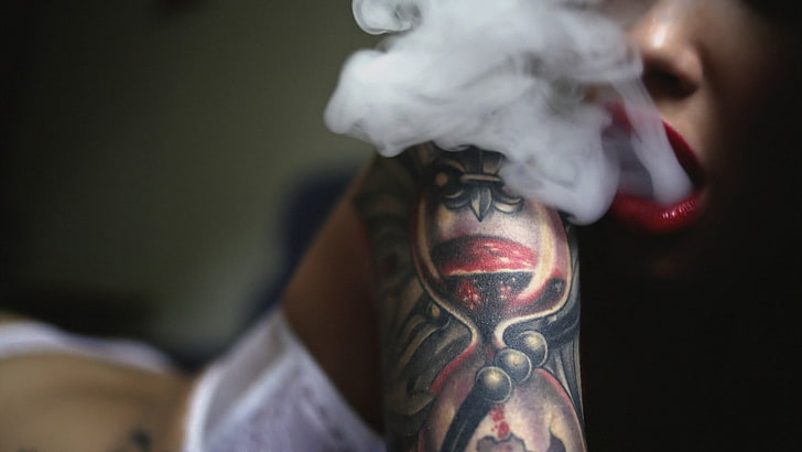 tatuaggio nero e rosso, modello, donne, tatuaggio, Sfondo HD