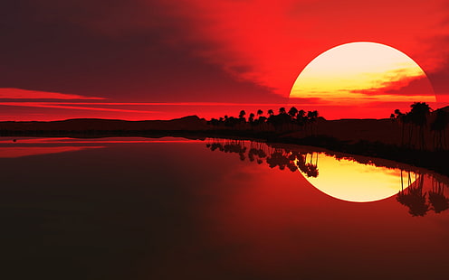 Papier peint tropical tropical du coucher du soleil rouge Hd pour le bureau 3840 × 2400, Fond d'écran HD HD wallpaper