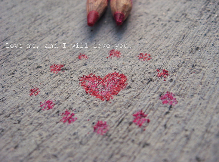 Je t'aimerai, illustration de coeur rouge avec superposition de texte love me, vacances, Saint Valentin, amour, coeur, fond, crayons de couleur, romantique, Saint Valentin, Fond d'écran HD