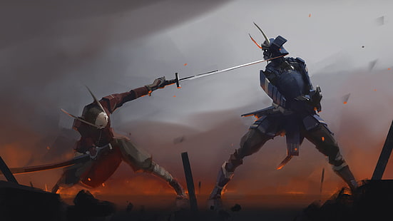  Fantasy, Samurai, Armor, Fight, Katana, Sword, Warrior, HD wallpaper HD wallpaper
