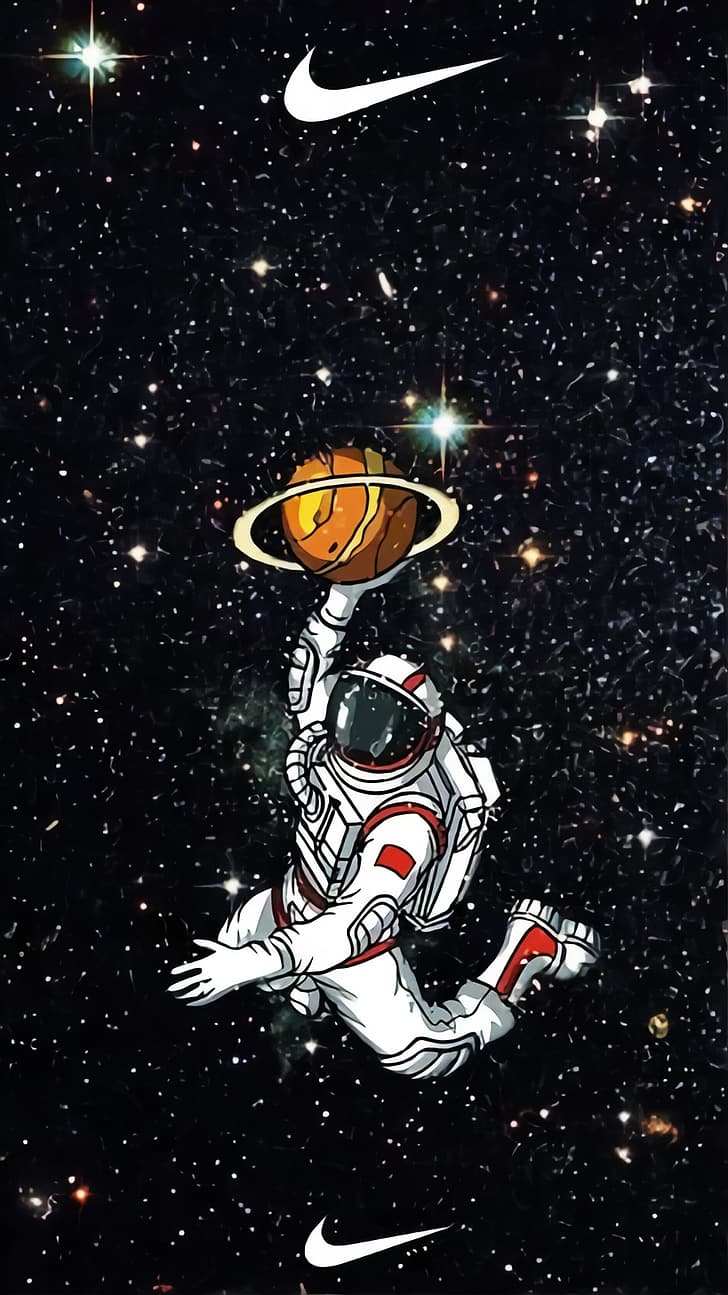 bola basket, luar angkasa, Nike, alam semesta, astronot, Wallpaper HD, wallpaper seluler