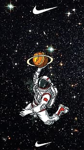 koszykówka, kosmos, Nike, wszechświat, astronauta, Tapety HD HD wallpaper