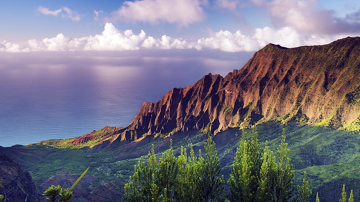 nature, sky, wilderness, mountain, ridge, mount scenery, cliff, rugged, na pali coast state park, cloud, hawaii, united states, kalalau valley, HD wallpaper