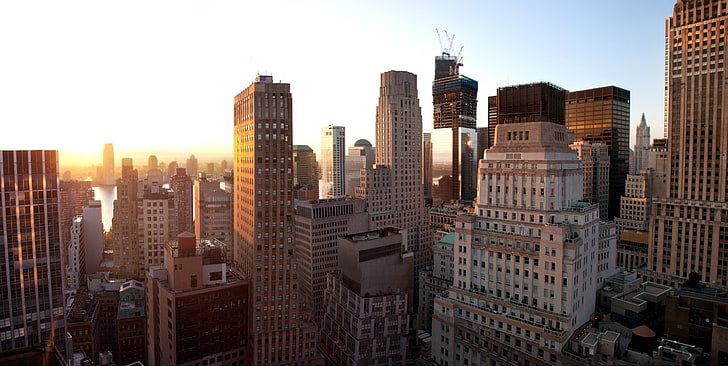 gray concrete building, United States, Sunset, New York, New York City, nyc, Lower Manhattan, HD wallpaper
