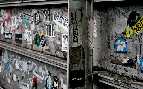 assorted stickers, Japan, graffiti, Tokyo, Sticker Bomb, urban, dirty, HD wallpaper HD wallpaper