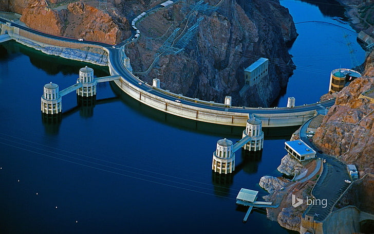 szary betonowy most, przyroda, zapora Hoovera, tama, Bing, Tapety HD