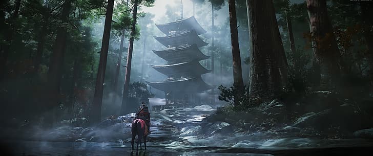 Japón, samurái, katana, caballo, estética, Fondo de pantalla HD