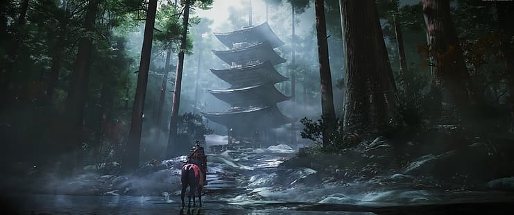 Япония, самурай, катана, лошадь, эстетика, HD обои HD wallpaper