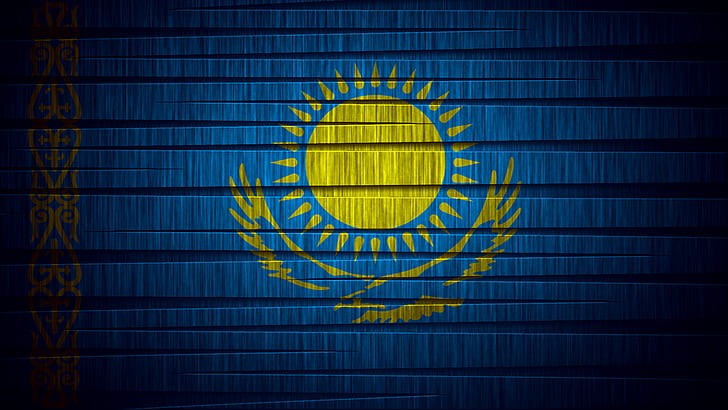 the sun, flag, the flag of Kazakhstan, HD wallpaper