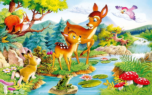 Deer Bambi Thumper A Friend of Bambi’s Squirrel And Frog Tapeta HD 1920 × 1200, Tapety HD HD wallpaper