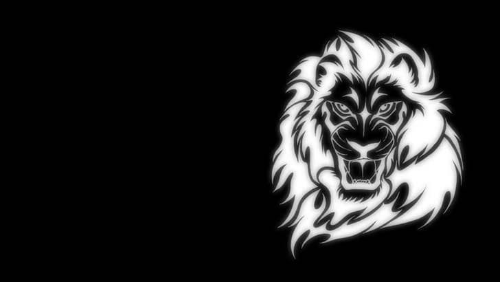 Glowing Lion Art, black, computer, glowing, light, white, lion, animals, HD wallpaper