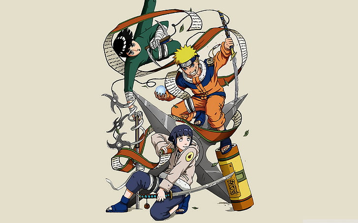 Anime, Naruto, Hinata Hyūga, Naruto Uzumaki, Rock Lee, HD wallpaper