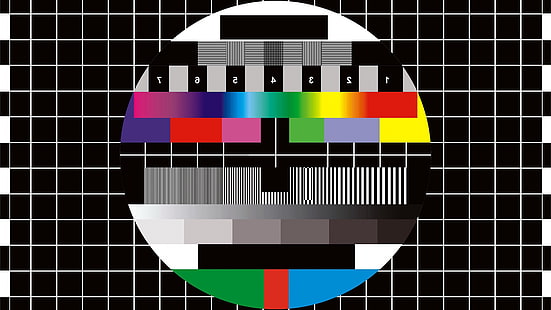 sfondo nero, cerchio, colorato, arte digitale, griglia, linee, monoscopio, numeri, quadrato, schemi di prova, TV, Sfondo HD HD wallpaper