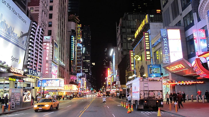 New York Times Square, usa, new york, skyscrapers, lights city, road, HD wallpaper