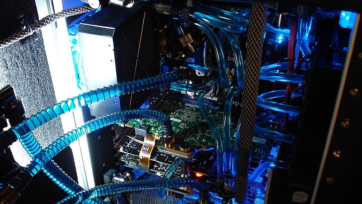 blue gaming computer tower, computer, HD wallpaper