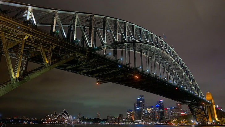 Sidney, liman, köprü, Sidney liman köprüsü, Sidney liman, Avustralya, gece, HD masaüstü duvar kağıdı