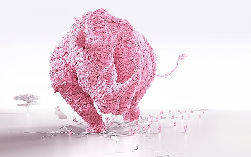 ilustrasi badak merah muda, abstrak, badak, seni digital, render, CGI, 3D, Wallpaper HD HD wallpaper
