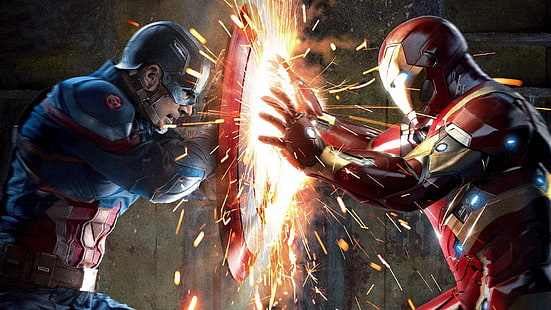 Марвел Железният човек и Капитан Американска илюстрация, Капитан Америка, Капитан Америка: Гражданска война, Железният човек, HD тапет HD wallpaper