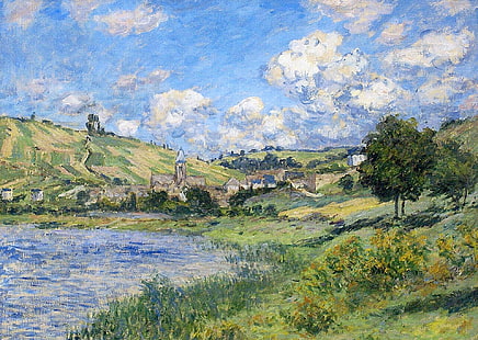 flod, bild, Claude Monet, Vétheuil. Landskap, HD tapet HD wallpaper