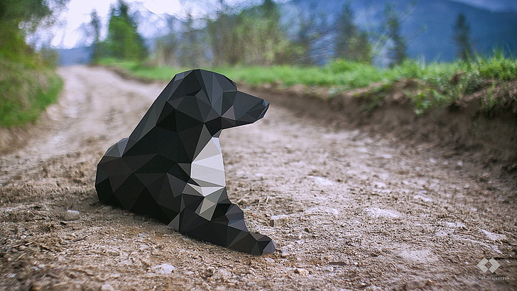 черная 3D собака обои, собака, вектор, произведение искусства, низкополигональная, животные, HD обои