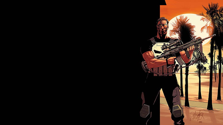 Punisher Black Rifle Marvel HD, карикатура / комикс, черно, чудо, пушка, карател, HD тапет
