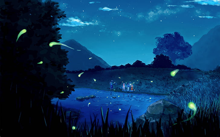 sky, stars, clouds, night, water, anime, Naruto Shippuuden, HD wallpaper