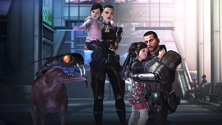 two girl, woman, and man character wallpaper, Mass Effect 3, Jack, Commander Shepard, video games, HD wallpaper