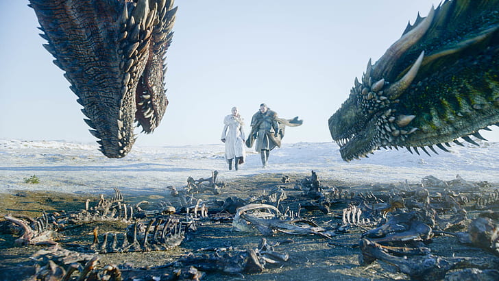 Fernsehserie, Game Of Thrones, Daenerys Targaryen, Drogon (Spiel der Throne), Emilia Clarke, Jon Snow, Kit Harington, Rhaegal (Spiel der Throne), HD-Hintergrundbild
