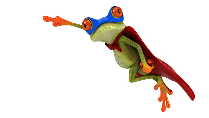 green and orange tree frog, graphics, frog, costume, Superman, free frog, HD wallpaper